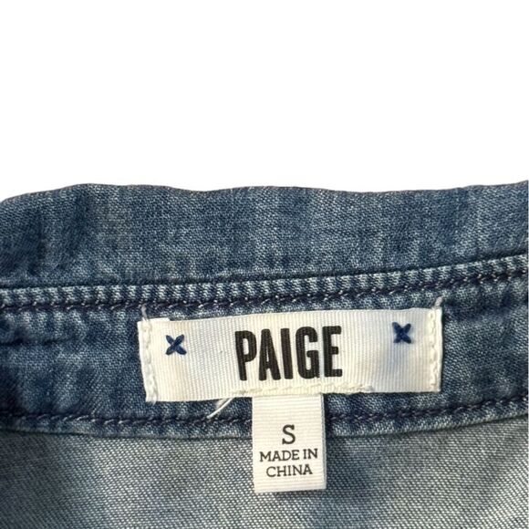 Paige Audrey Colorblock denim look chambray comfy shirt Small Button up EUC - Picture 5 of 7